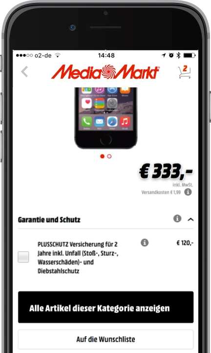 Test version of a product detail page with the link to more items in the category placed at the bottom