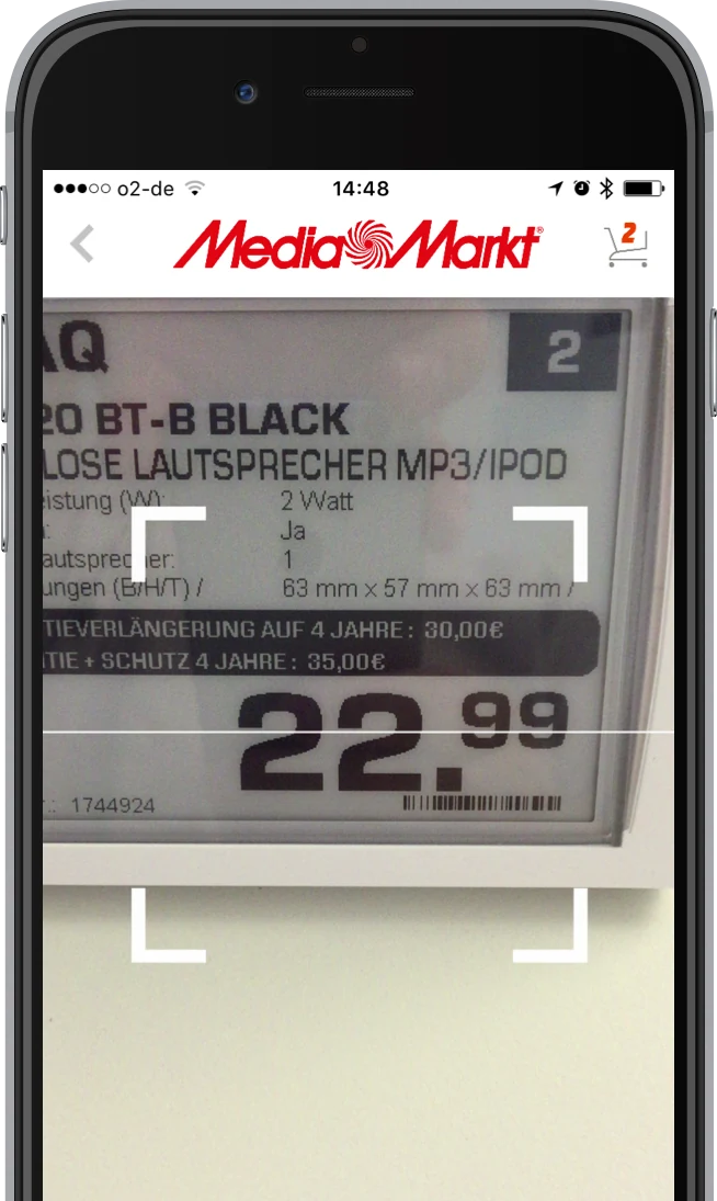 Test version of the scanning screen for adding a product to a comparison