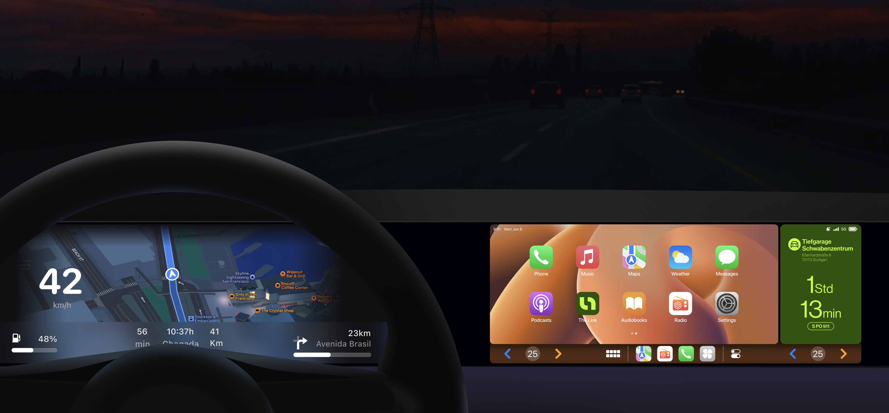 CarPlay concept on a vehicle display with The Link parking status